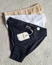 Ladies High Leg Briefs/Knickers 3 Pack UK 6 Black White & Nude Brand New WL