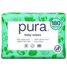 Pura Natural Sensitive Baby Wipes, 99 Water, Unscented 60 Count Pack of 3 
