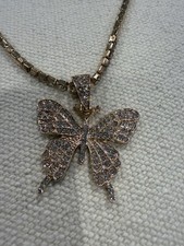 Beautiful Bling Butterfly Necklace - Gold Tone