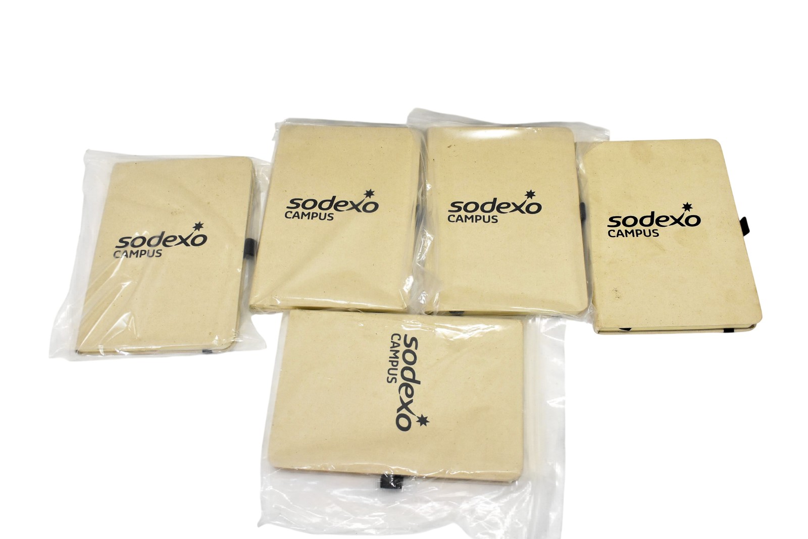 Lot Of 5 Lined Notebook Beige Pocket Journal Elastic Band 5" x 7" Branded