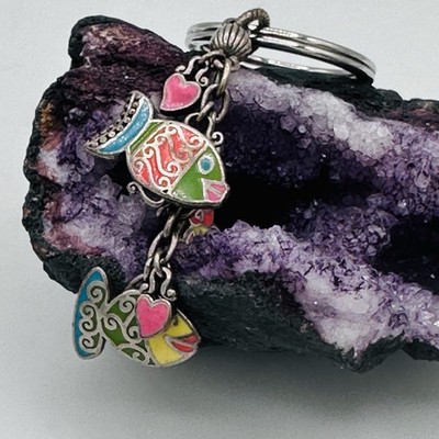 Brighton Fish & Hearts Enamel Silvertone Charm Keychain