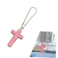 Bling Cross Car Hanging Accessories, Crystal Rhinestone Rear View Mirror Pink