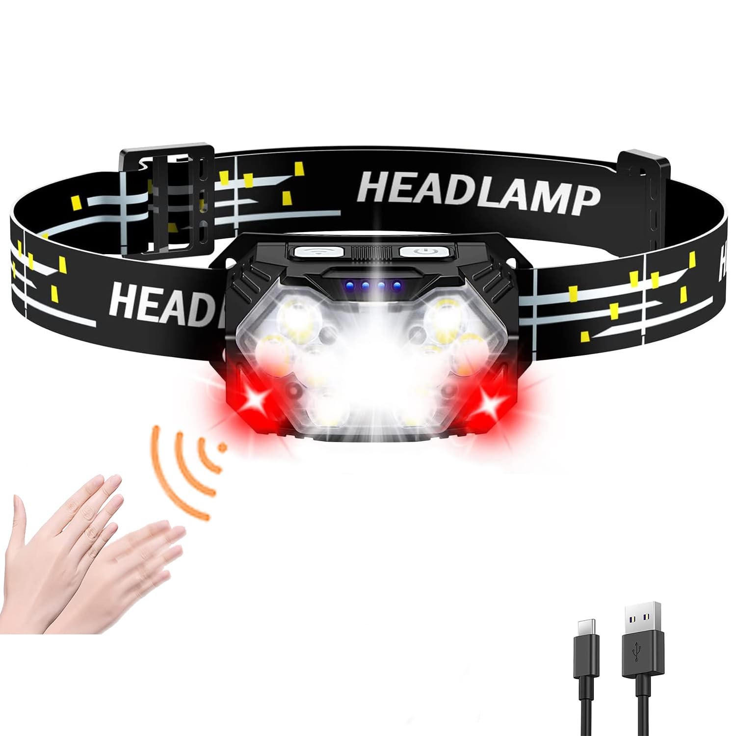 Lampe frontale LED 5000 lumens puissante et hybride avec piles pour le bricolage