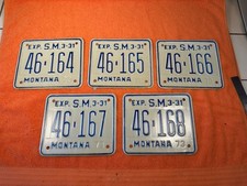 LOT Vintage 1973 SM MONTANA LICENSE PLATE 5 CONSECUTIVE PLATES Tags Nice Shape!