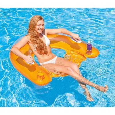 58859EP Intex Sit 'n Float Inflatable Floating Lounger w/Cupholders, 60'' x 39''