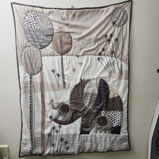 Bedtime Originals Elephant Themed Infant Quilt Comforter Gray Soft Easy Care