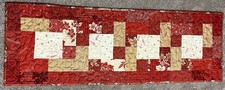 Handmade Quilted Table Runner/Topper  11 1/2" x 34"  Red, Brown, Cream