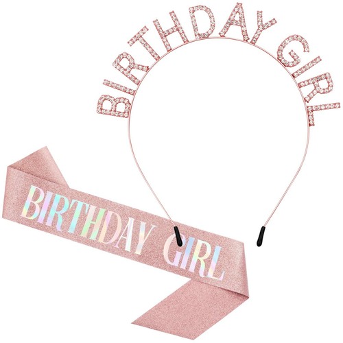 Aurmigle Birthday Crowns for Women, Rose-Gold Birthday Girl Sash & Birthday T... - Picture 1 of 6