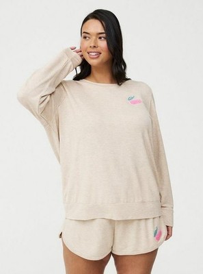 Torrid Light Weight French Terry Pullover Lounge Sweatshirt & Short Cherry Beige
