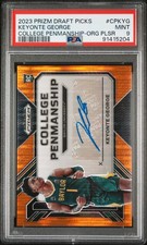 2023 PRIZM DP COLLEGE PENMANSHIP ORANGE PULSAR KEYONTE GEORGE AUTO 21/49 PSA 9