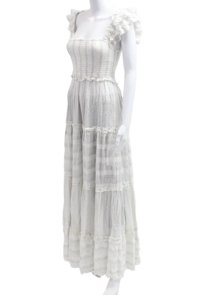 Maxi Vestido Solero PQ Para Mujer Blanco Rayas Viscosa Cuello Cuadrado Boho Talla XS Foto 2 de 4
