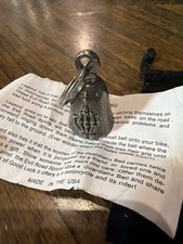 Guardian Angel Motorcycle Guardian Bell Solid Pewter Charm Keychain w/ Pouch