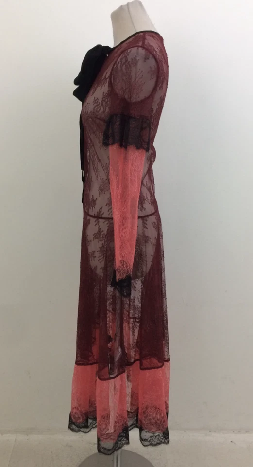 Twinset женское платье размер 10 (ЕС 38) бордовый розовый кружевной бант L/рукава новый F1 - Изображение 3 из 4