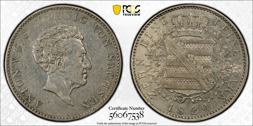 1829-S German States - Saxony Thaler, Anton - About Uncirculated, PCGS AU50 - Image 3 of 3