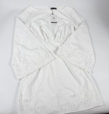 Womens White Dress Lace Hem Long Sleeve Elegant Party Occasion UK 8-10