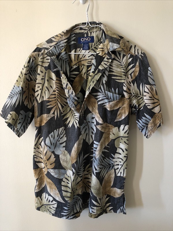 Black Floral Aloha Shirt Ono & Company Small 100% Cotton