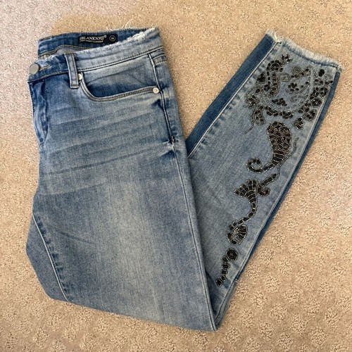 Beaded Jeans Skinny Crop Beaded Embroidery Embellished Jeans Raw Hem Boho Y2K