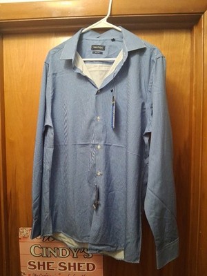 NWT Nautica Slim Fit Performance Super Shirt Blue/White Checker. Size 16.5-34/35
