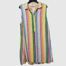 c c california linen Midi Dress Womens Plus Size 2x Rainbow Stripe Beach Boho