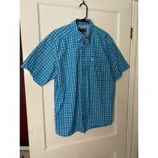 Ariat Pro Series Men's Plaid Short Sleeve Button Up Shirt Turquoise Large