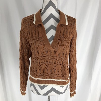 Universal Thread Women s  V-neck Cropped Sweater Size Small Open Knit