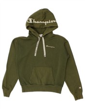 CHAMPION Womens Graphic Hoodie Jumper UK 6 XS Green Cotton KW13
