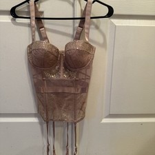 Victoria Secret VTG Bustier/Corset 34 C Pink/champagne Gold Shimmer
