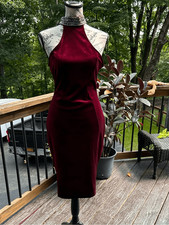 Windsor Sleeveless Burgundy Velvet Halter Bodycon Dress