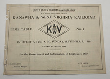 KANAWHA & WEST VIRGINIA RAILROAD 1918 Employee Timetable K&WV Charleston - Hitop