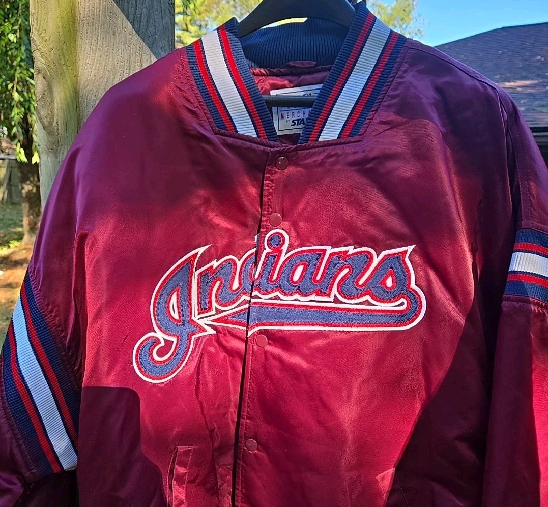 Vtg Cleveland Indians Starter Satin Wine Dugout Jacket Mens Chief