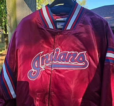 Vtg Cleveland Indians Starter Satin Wine Dugout Jacket Mens Chief