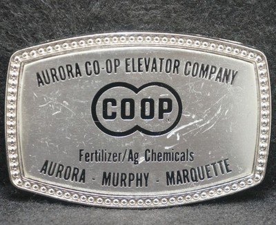 XB09146 VINTAGE 1970s **AURORA CO-OP ELEVATOR COMPANY** AGRICULTURE BELT BUCKLE