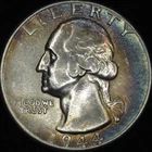 1944 Washington Quarter - Color - High Grade - Toned - Lustrous - 90% Silver