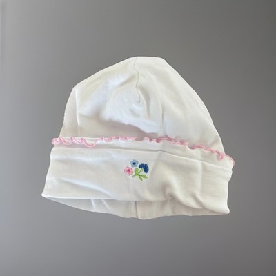 Kissy Kissy Baby White Pima Cotton Hat Pink Flower Embroidery Size Small Classic