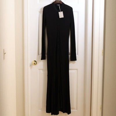 Tom Ford black maxi dress mandarin collar, gathered hem viscose US 6 / M