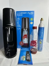 SodaStream X Bubly Fizzi Black 1 Bottle 1/2 Full Cylinder Original Box Manual