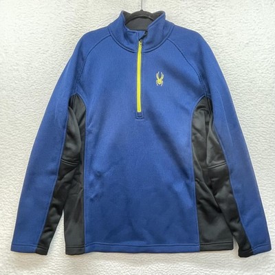 Spyder Pullover Mens XL Blue 1/4 Zip Waffle Fleece Midlayer Ski Logo Outdoor