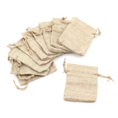 10X Small Burlap Jute Sack Linen Pouch Bag Drawstring Wedding Supplies.YH