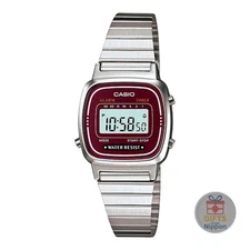 Casio LA-670WA-4 Women's Digital Watch Silver Wine Red Vintage Style New