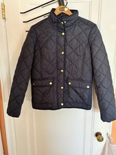 J.Crew Women's Navy Quilted Jacket Gold Buttons Collared Snap Button Size S