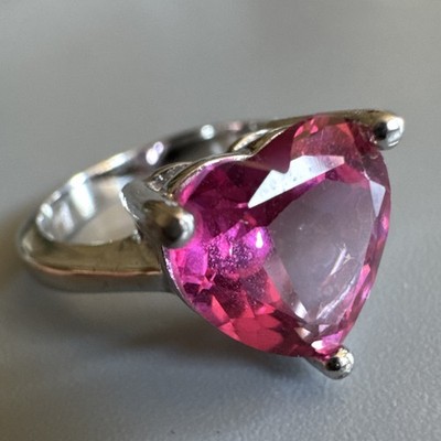 TGGC Sterling Silber 925 herzförmiger facettierter rosa Topas Edelstein Ring - Größe L