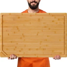 Kikcoin 30" Extra Large Bamboo Cutting Board Heavy Duty Kitchen Chopping