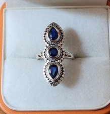 Tanzanian Blue Spinel 3 Stone Ring in Sterling Silver Artisan Crafted 2.00 ctw