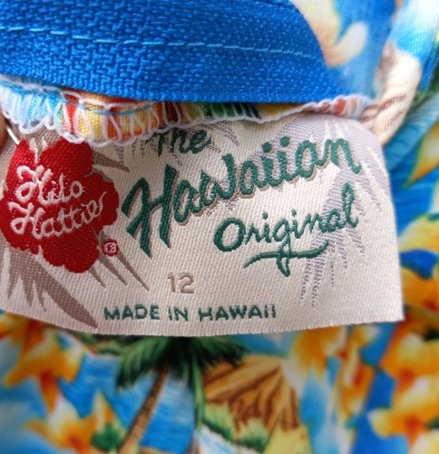 Hilo Hattie Dress Blue size 12 Hawaiian Scenic Beach Surf Leis Thin Straps - Picture 6 of 8