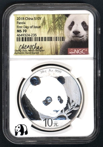 2018 NGC MS-70 1 OUNCE SILVER China Panda ~ FDI ~ Signed by Cheng Chao