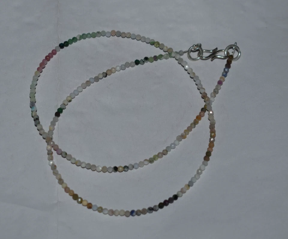 Gemma Pietra Naturale Collana 925 Argento Sterling Tormalina 2 MM Perline 30 " - Immagine 3 di 4