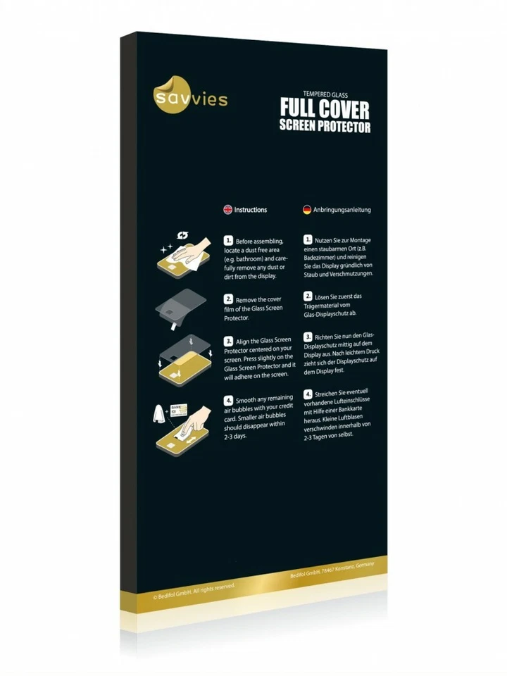 Protector de pantalla de vidrio templado cubierta completa curvada 3D Savies ® para Sony Xperia XZ Foto 4 de 4