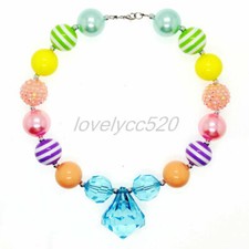 Blue Crystal Rainbow Chunky Beads Bubblegum Kids Gumball Fashion Women Necklace