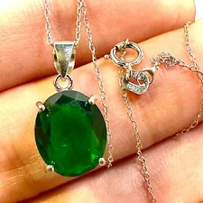 Emerald Necklace 925 Sterling Silver Italy Pendant for Women lab-created Gift