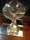 Fenton 11" T Transparent Campagne Pink Tulip Vase w/Pink Flowers